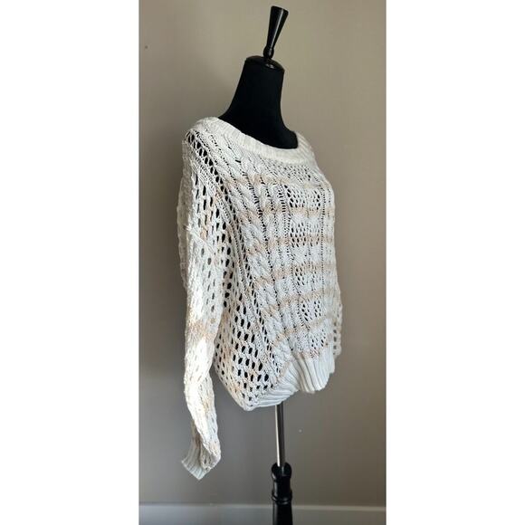 JOHN + JENN Women's Cream Striped Cable Loose Knit Oversized Sweater Size M - Picture 4 of 8